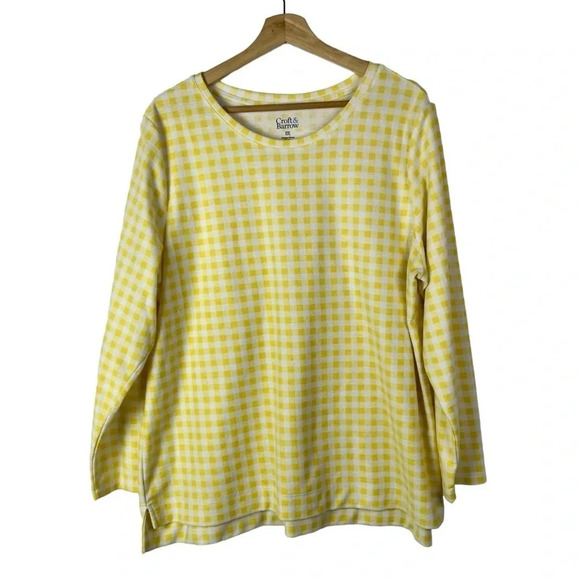 Croft & Barrow Yellow & White Square Plaid Long Sleeve Top XXL - Picture 1 of 4